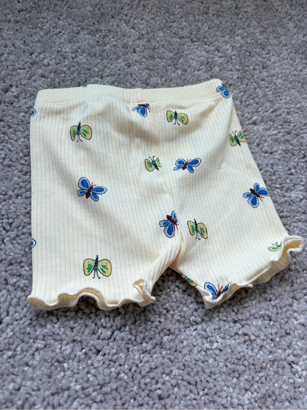 Old Navy Yellow Ribbed Baby Shorts with Blue & Yellow Butterflies